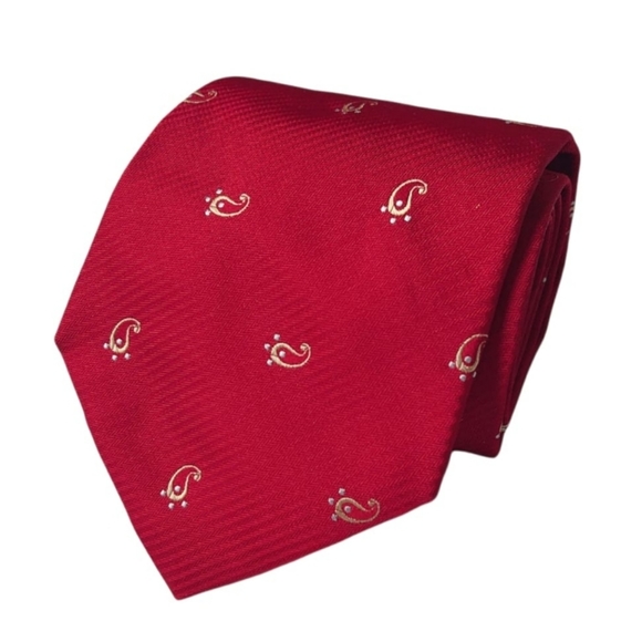 BALLY Silk Tie Red Gold Paisley Rare Unique Vintage